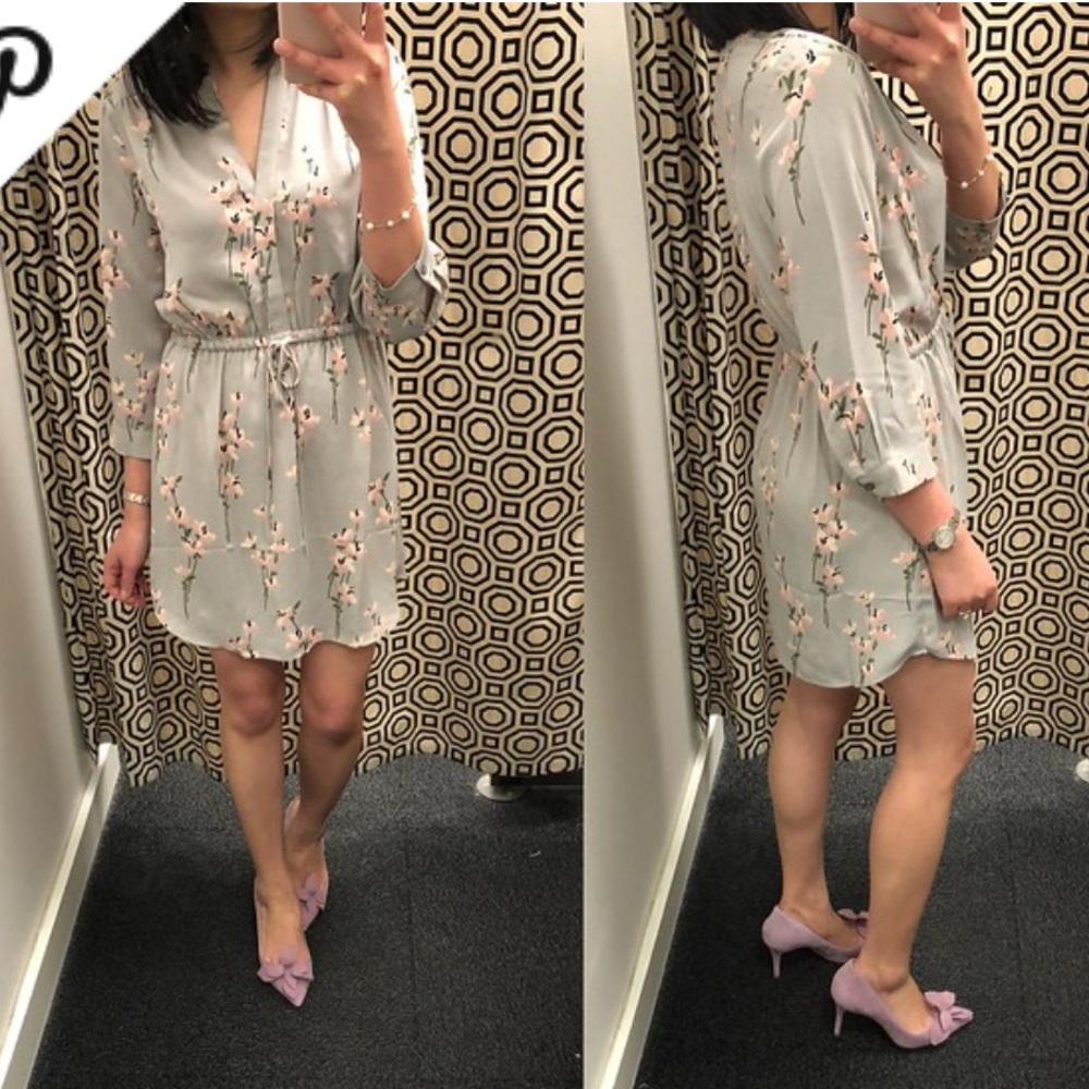 Loft Dress - gray long sleeve floral print pink/white cherry blossom - Picture 2 of 10
